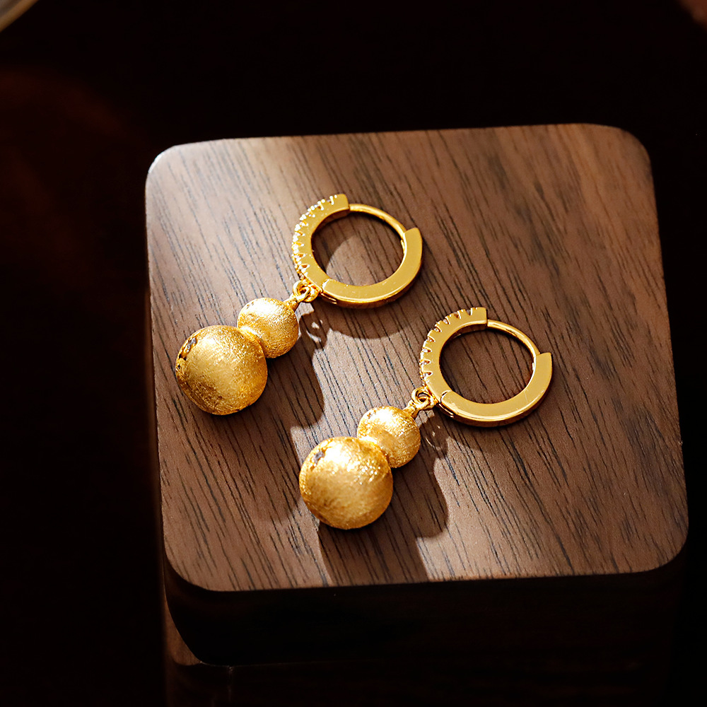 Gold Plated Copper Gourd Pendant Earrings Women's Luxury Style Dangle Earrings Fashionable Trendy Female Jewelry Accessories
