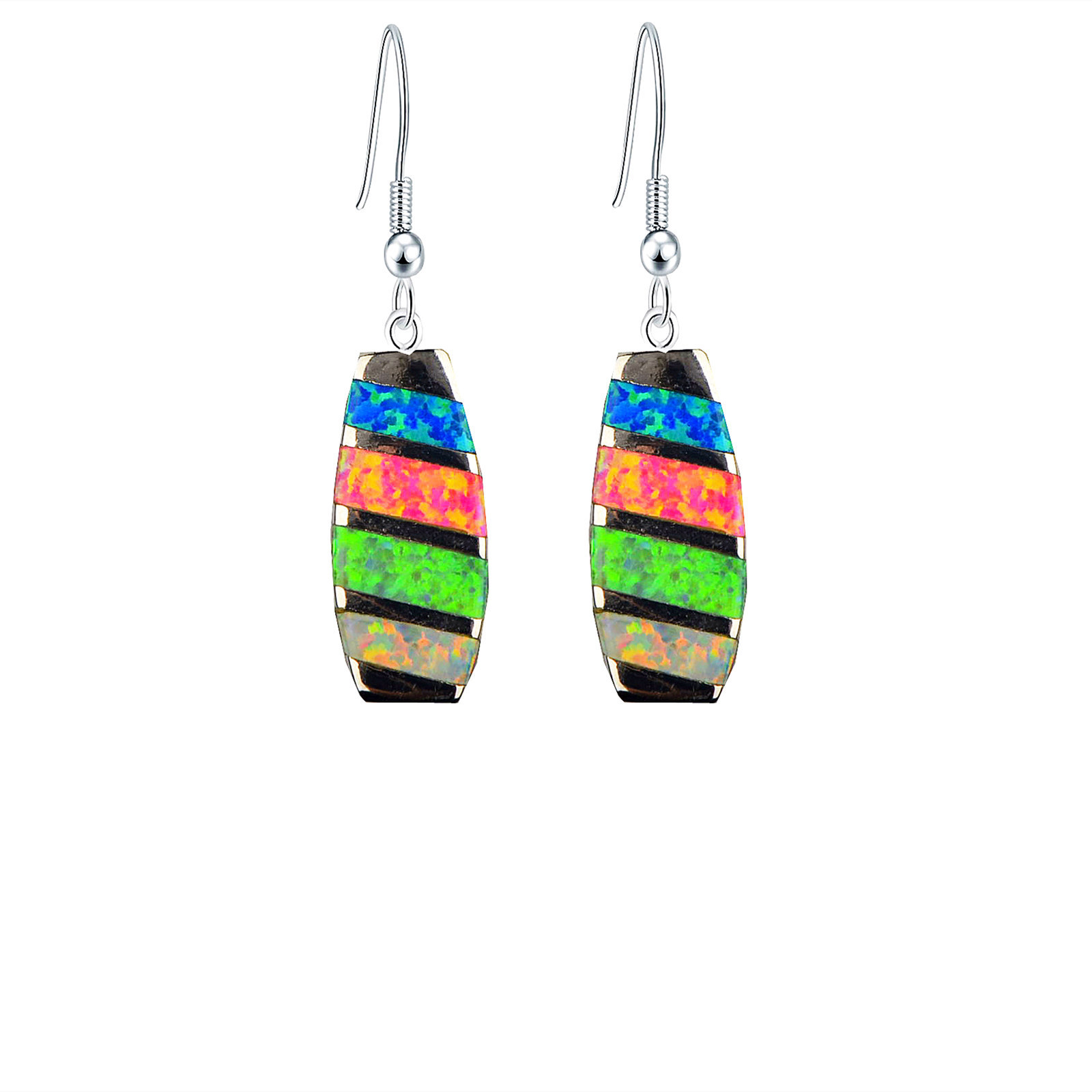 Colorful Women's Opal Long Rectangle Simple Style Jewelry Earrings Fashionable TikTok Ins European Style Jewelry Accessories