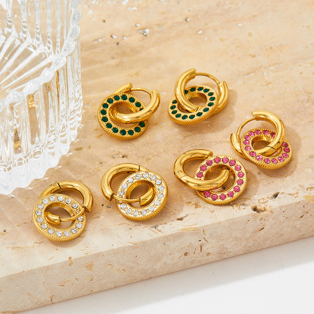 1 Pair Classic Style Geometric Plating Inlay 304 Stainless Steel Artificial Gemstones 16K Gold Plated White Gold Plated Gold Plated Earrings