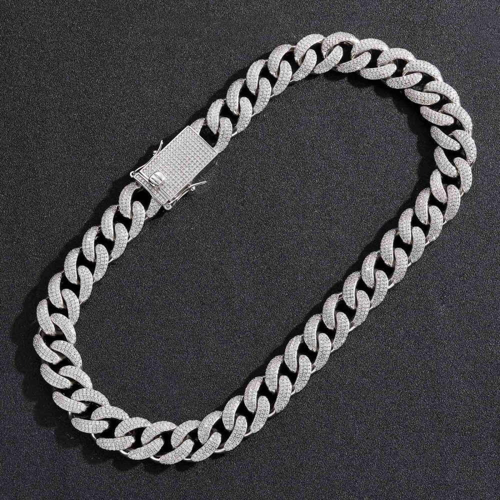 Qiji Men's Hip Hop Necklace 18mm Three Rows Cubic Zirconia Cuban Link Personalized Micro-Set Zirconia Men's Necklace