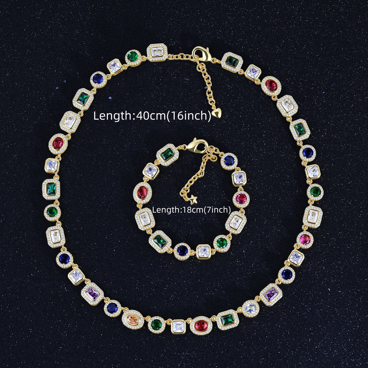 Cool Men's Cuban Link Necklace Trendy Hip Hop Style Colorful Heart Rhinestone Chain Fashionable Geometric Pattern Unisex Jewelry