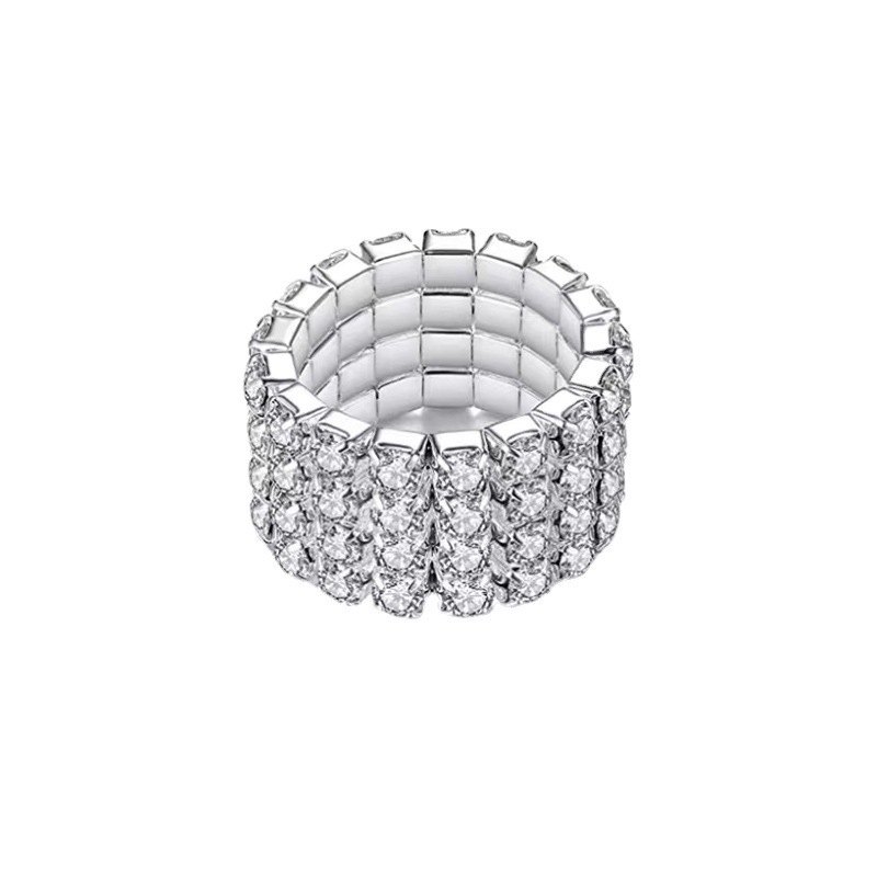 Full Diamond Claw Chain Necklace Bracelet Ring Earrings Four-Piece Set Geometric Women's Jewelry Accessories