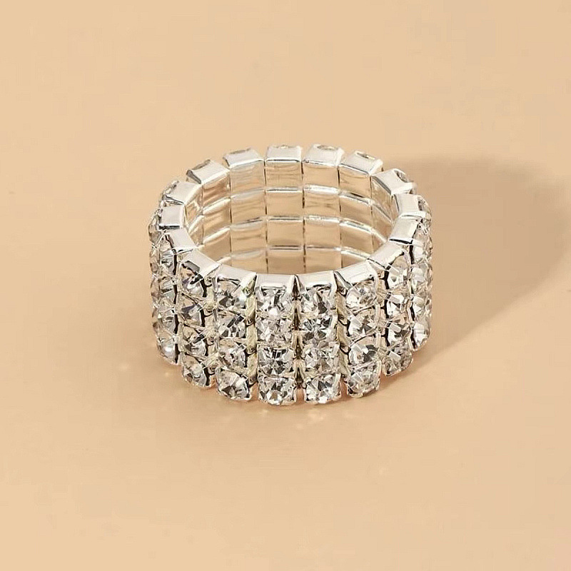 Full Diamond Claw Chain Necklace Bracelet Ring Earrings Four-Piece Set Geometric Women's Jewelry Accessories