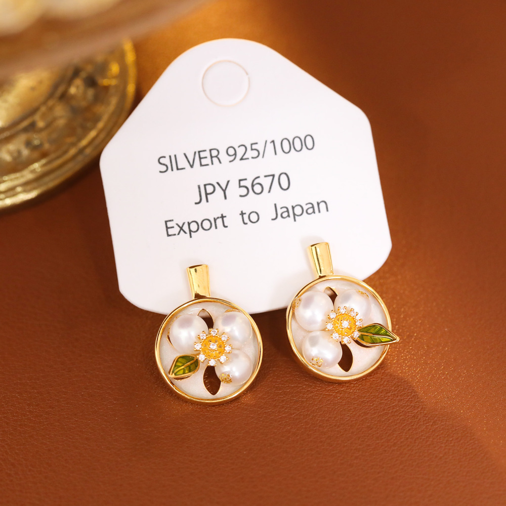 Monet Garden Series Enamel Drip Glaze Freshwater Pearl Earrings Baroque Painting Frame Court Vintage Jewelry Accessories