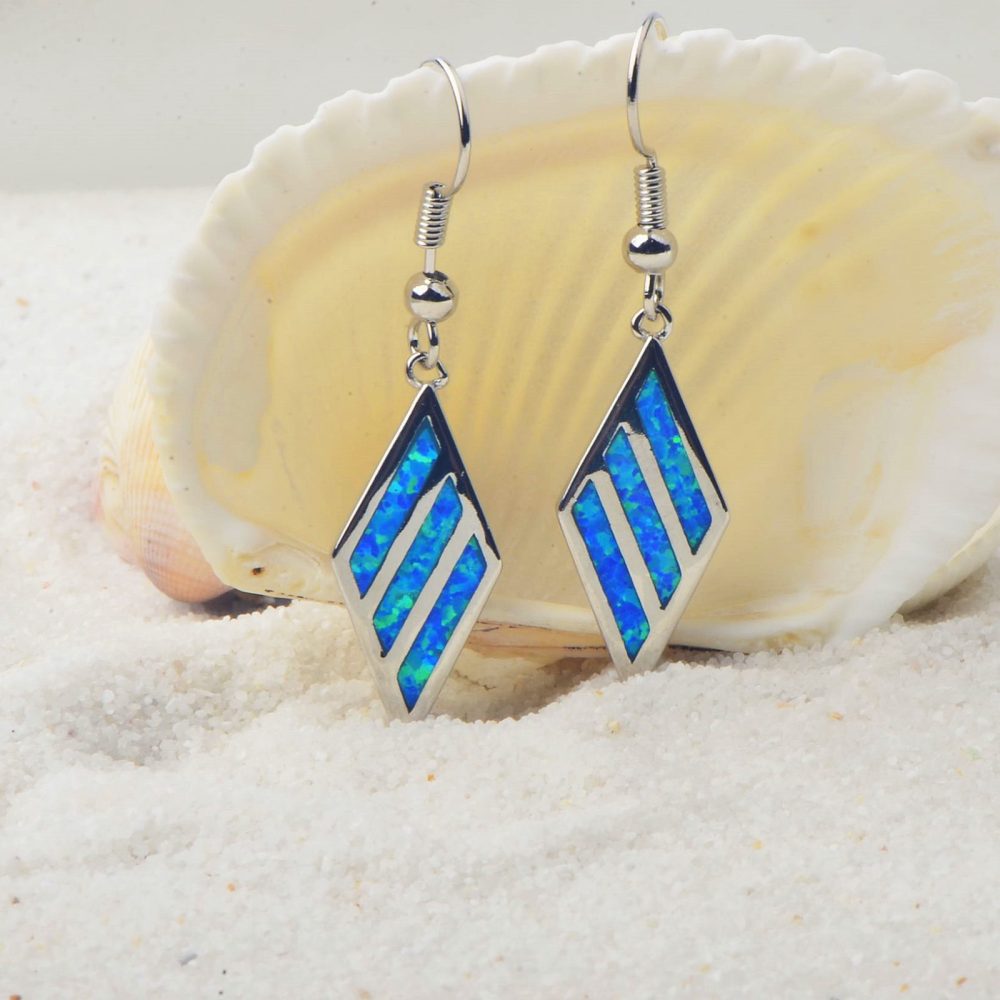 Delightful Diamond Shape Opal Earrings For Girls Cute Simple Style Copper Jewelry Accessories Tiktok Hot Sale