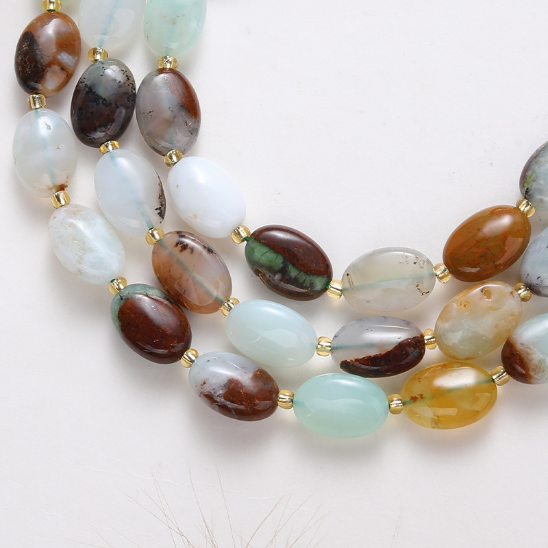 Natural Stone Australian Jade Oval Shaped Spacer Beads Flat Egg Shape DIY Bracelet Necklace Accessories Polished Crafted