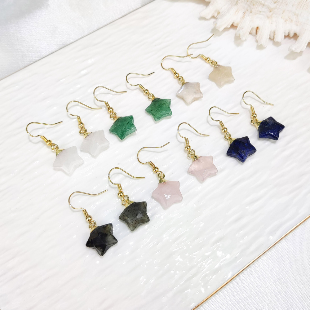 Dani Jewelry Natural White Crystal Pentagram Earrings DIY Accessories Pendant Geometric Pattern Asymmetric Copper Plated