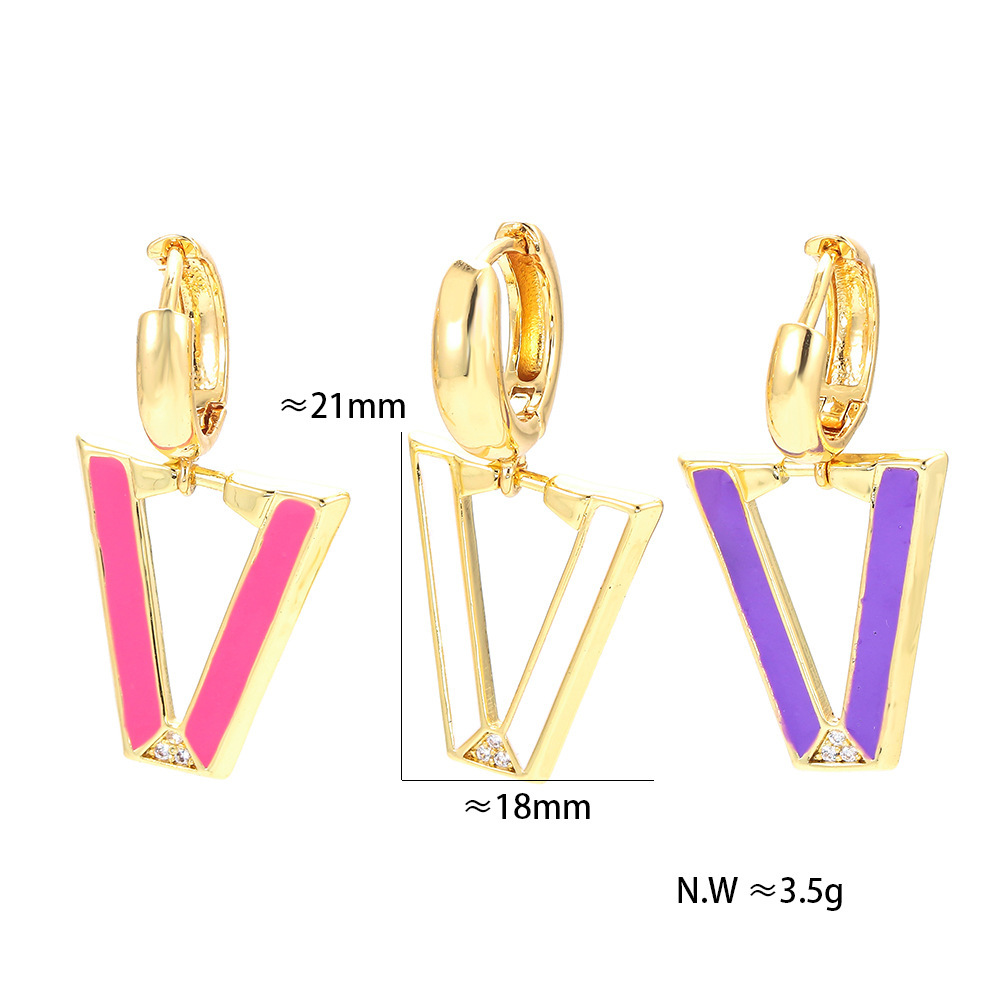 Retro V-shaped Inverted Triangle Fluorescent Copper Earrings Wholesale Nihaojewelry