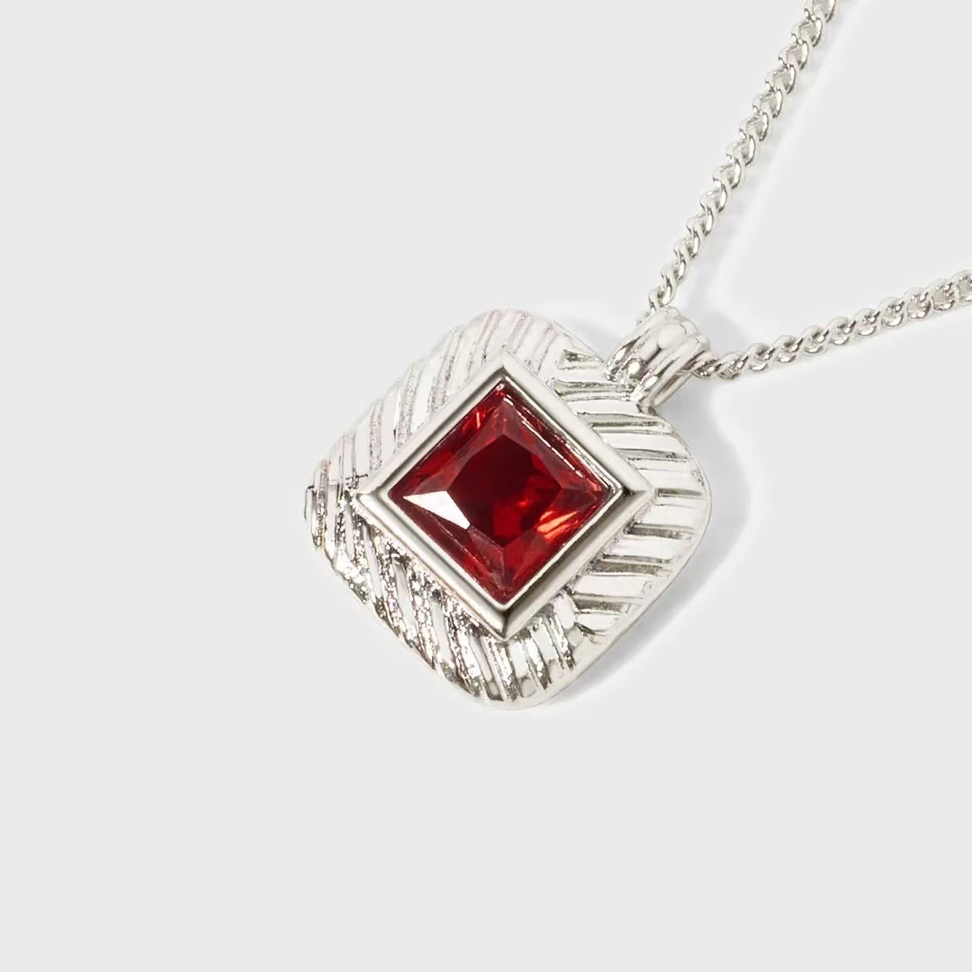 Vintage Square Amethyst Necklace Unique Design Custom Women's Jewelry Accessories Geometric