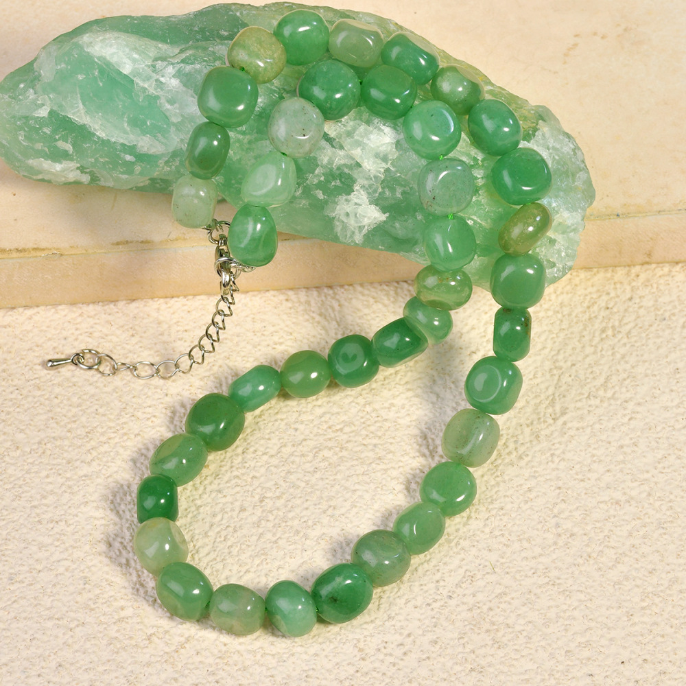 Chinese Style Natural Stone Crystal Beaded Necklace Women's Jewelry Set Green Dongling Earrings Bracelet Geometric Pattern Fashion Accessories