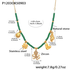 P1203-Green Beaded DIY Necklace 43+5cm