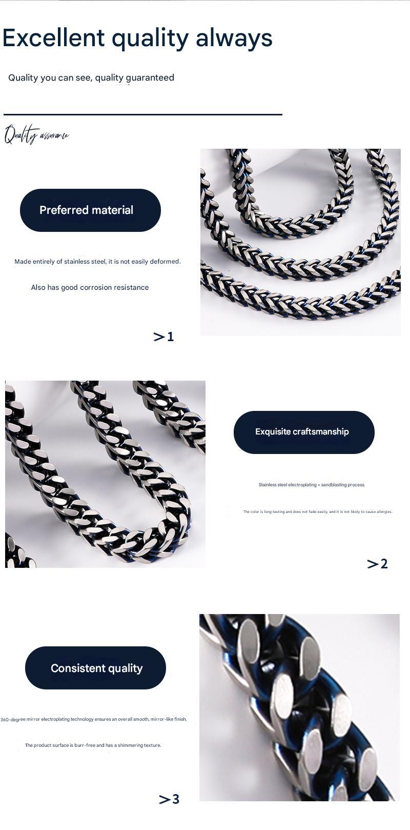 304 Stainless Steel Spliced Tassel Thick Chain 8MM Dragon Bone Necklace Men's Bold Trendy Straight Hair Accessories Wholesale