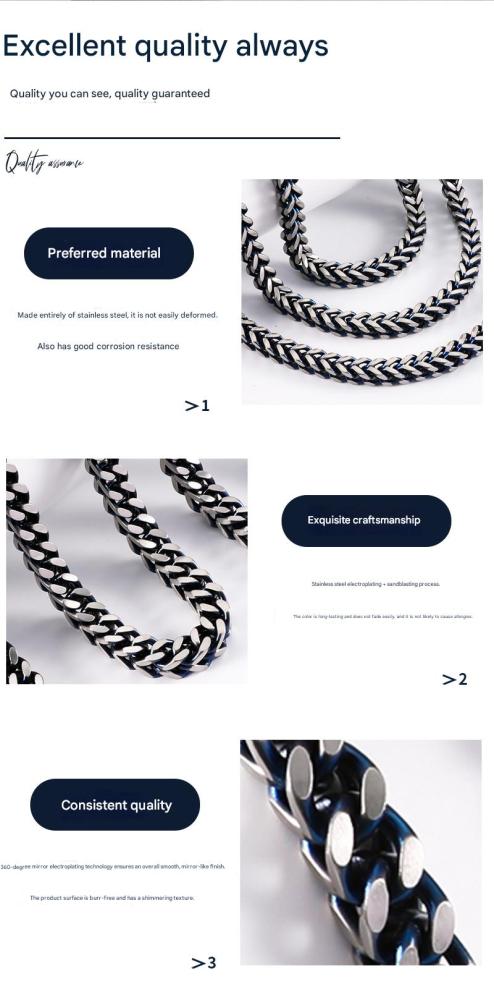304 Stainless Steel Spliced Tassel Thick Chain 8MM Dragon Bone Necklace Men's Bold Trendy Straight Hair Accessories Wholesale