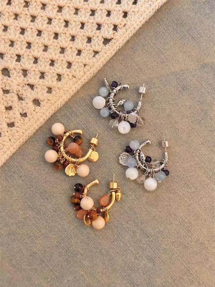 Natural Stone Shell Tassel Earrings Vacation Series Luxury Design Sensation Beads Dangle Earrings Versatile Fashion Accessories