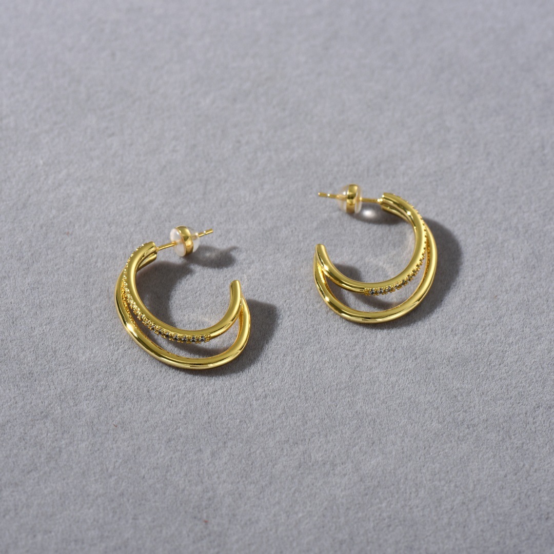 Suitable For Summer Sweet Cool Micro Inlaid Zircon Double Layer Round S925 Silver Needle Earrings For Women Niche Design Classic Versatile Hoop Earrings