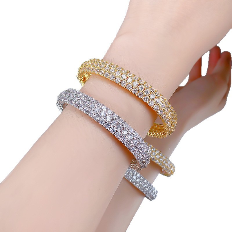 Fashionable Full Diamond Copper Bracelet Unisex Geometric Patterned Jewelry Wish Bestseller Style For Men And Women