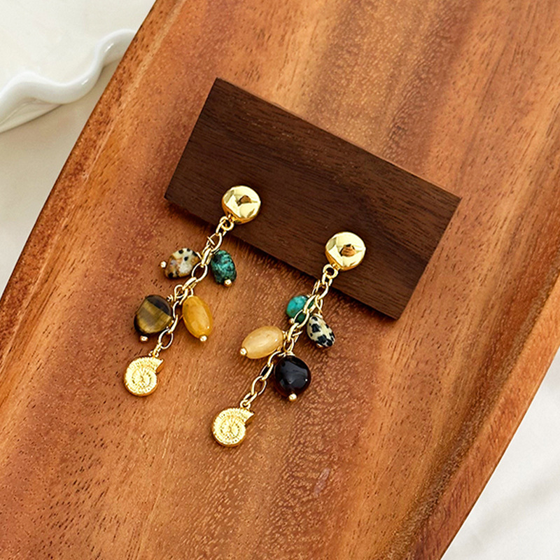 Colorful Natural Stone Earrings Casual Beach Snail Fashion Trendy Hoop Earrings Women's Jewelry Accessories