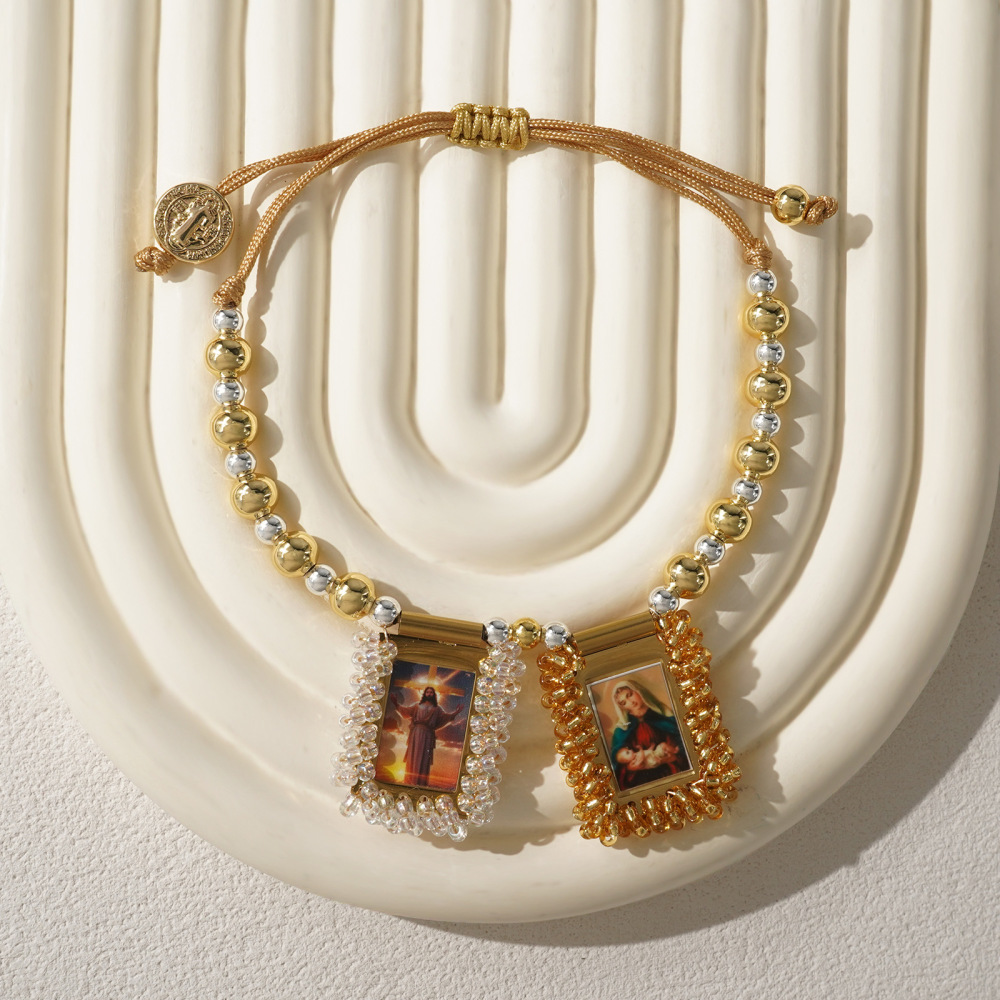 Vintage Double Portrait Bracelet Artistic Fusion Elements Daily Essential Accessories Geometric Gold Plated