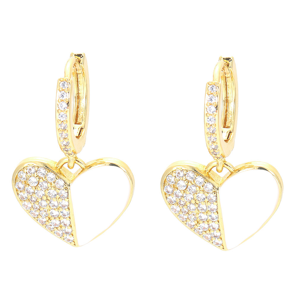 Fashion Heart Shape Copper Drop Earrings Plating Inlay Zircon Copper Earrings