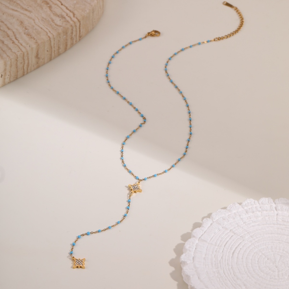 Trendy 304 Stainless Steel Jewelry Tassel Cross Star Heart Necklace Accessories Long High-end Y-shaped Vacuum Electroplated 18K Real Gold Necklace