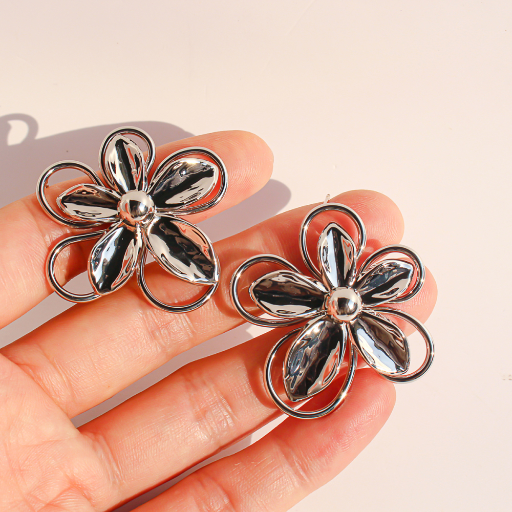 3D Hollow Large Flower Stud Earrings Artistic Line Petal Earrings Women's Accessories 1134 Geometric Hypoallergenic