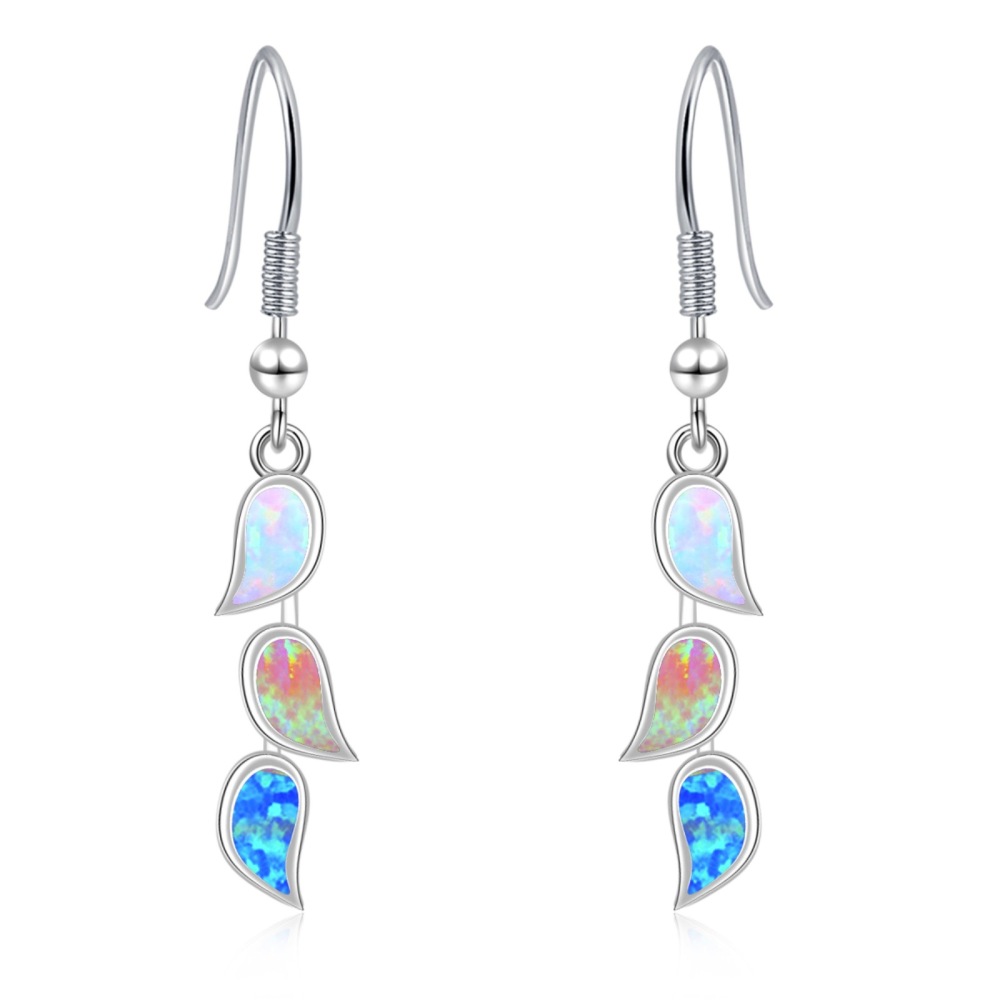 Colorful Women's Opal Leaf Earrings Simple European Style Jewelry Accessories Copper Material 3283093 Pattern
