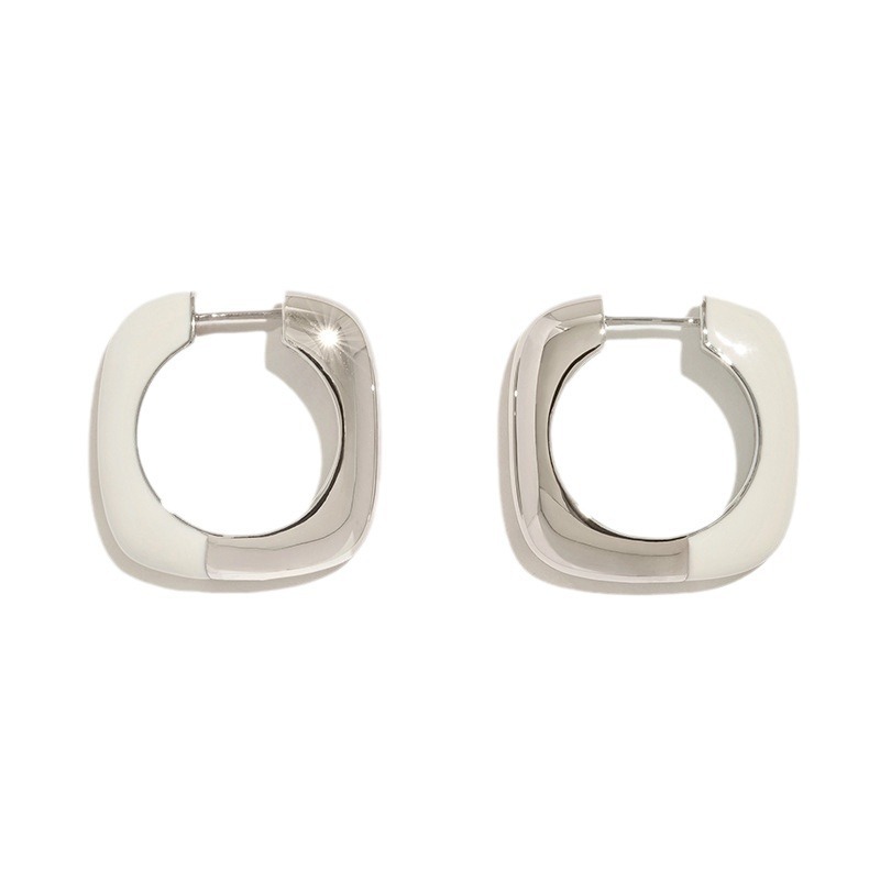 Fashionable White Red Enamel Drip Oil Earrings Women's Style Personality Clasps Geometric Pattern Copper Jewelry Earrings