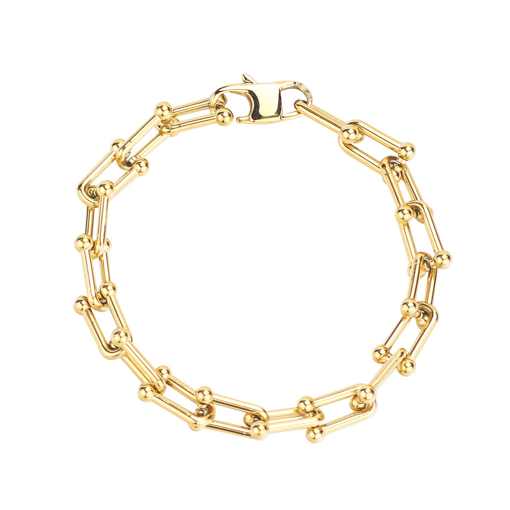 PVD Coated Real Gold Plated 18K Gold U Shape 304 Stainless Steel Fashion Waterproof Non Tarnish 304 Stainless Steel Bracelets