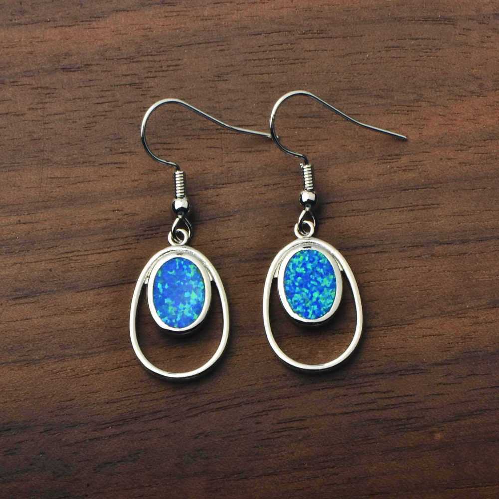Oceanic Style Oval Opal Earrings For Girls Sweet Geometric Pattern Copper Jewelry Accessories TikTok Top Selling Ear Jewelry