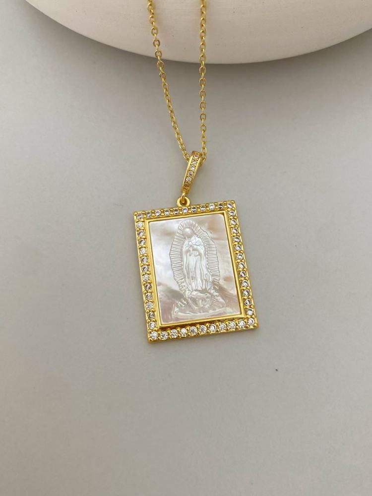 Elegant Shell Pendant Necklace With Zircon Edge Virgin Head Design DIY Accessories  Fashion Label