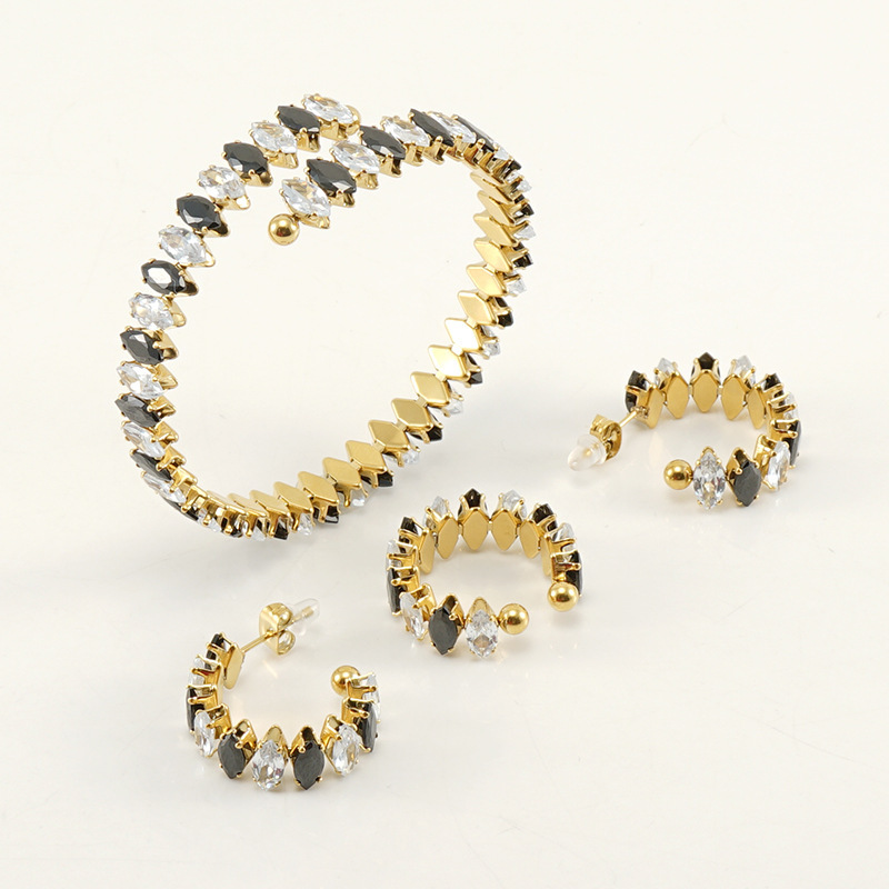 Wholesale Jewelry Fashion Eye 304 Stainless Steel Zircon 18K Gold Plated Inlay Stainless Steel Jewelry Sets