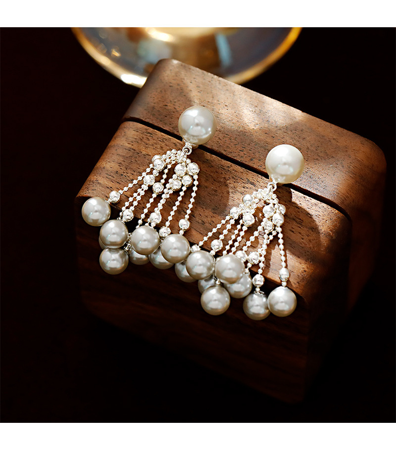Bohemian Style Pearl Flower Print Earrings Silver Plated Round And Hoop Shape Luxury Women's Fashion Jewelry Accessories