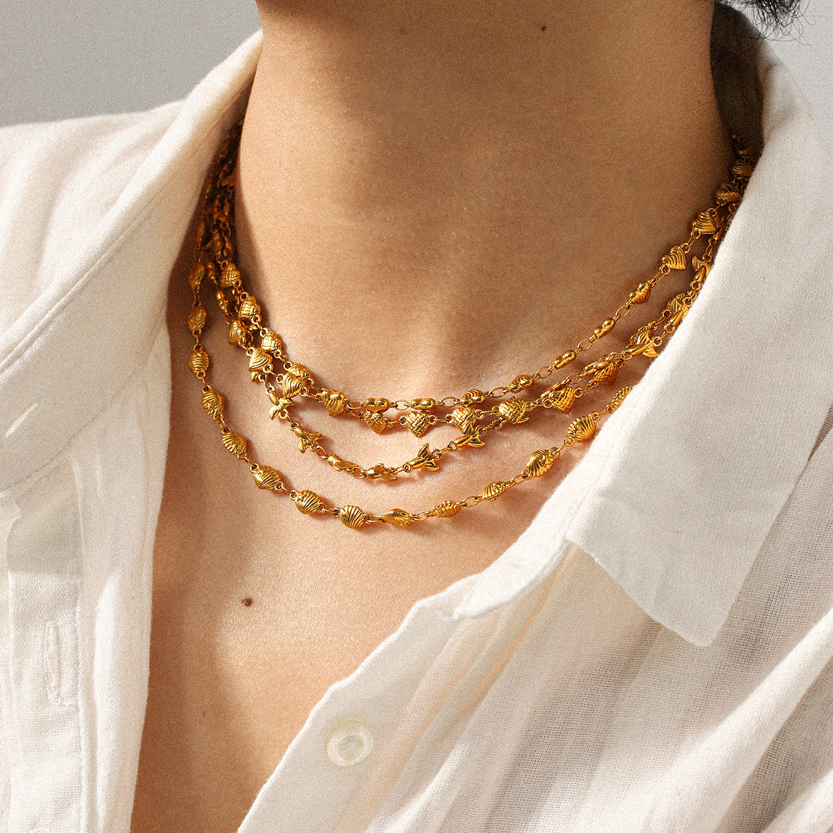 INS Style Stainless Steel Heart Necklace Non-Fading 18K Gold Shell Collarbone Chain Titanium Steel Jewelry  Accessories