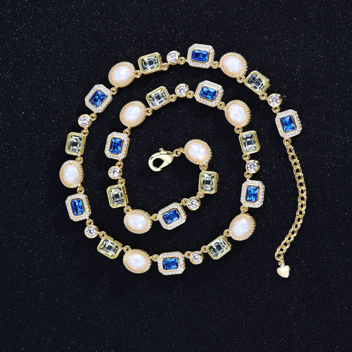 Colorful Gemstone Necklace Women's Fashion Jewelry Zircon Accessory Hip Hop Style Pendant Clavicle Chain Luxury Sensation