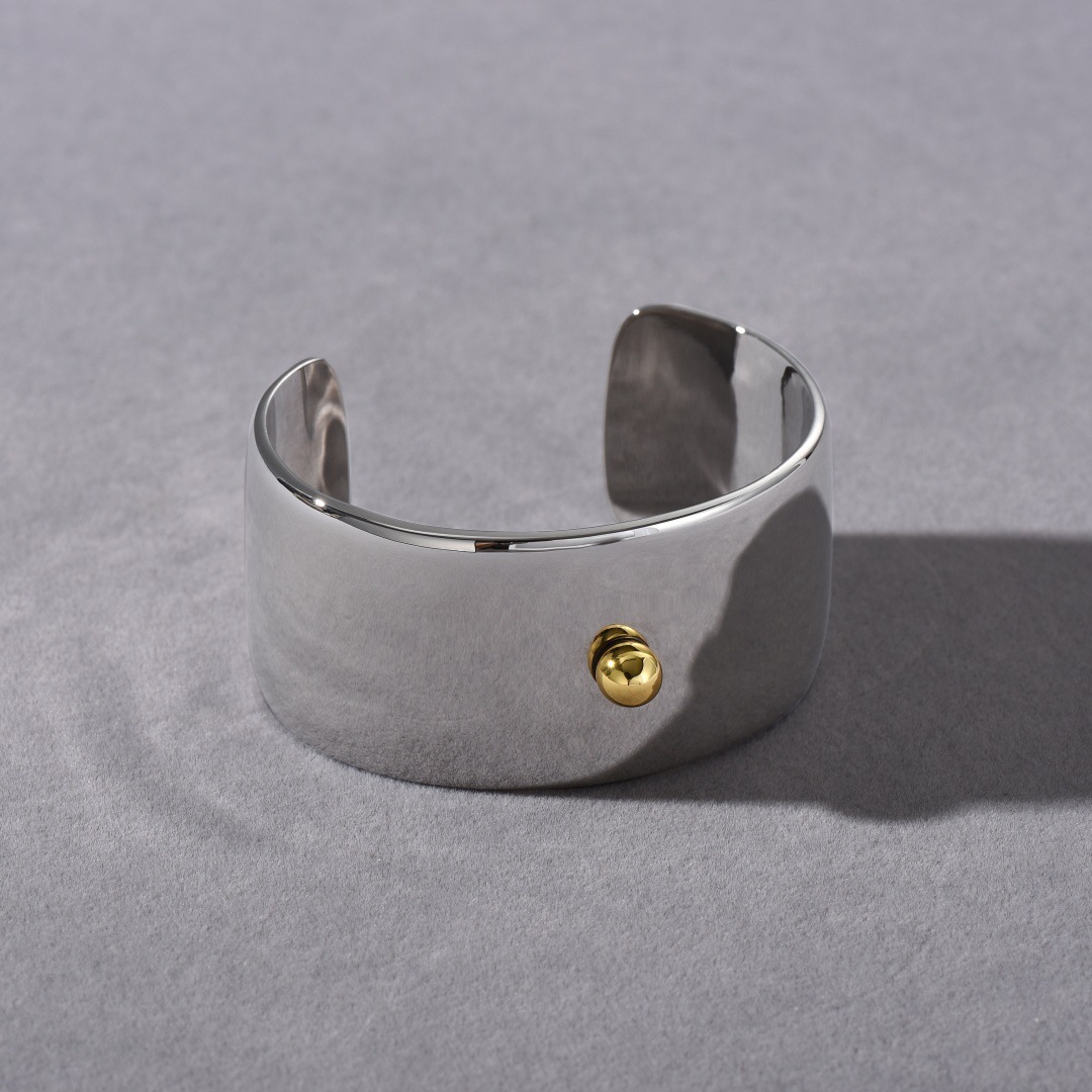 Trendy Couple Open Hand Rings Wide Face Color Block Gold And Silver Simple Style Retro Design For Personality Fashion Accessories