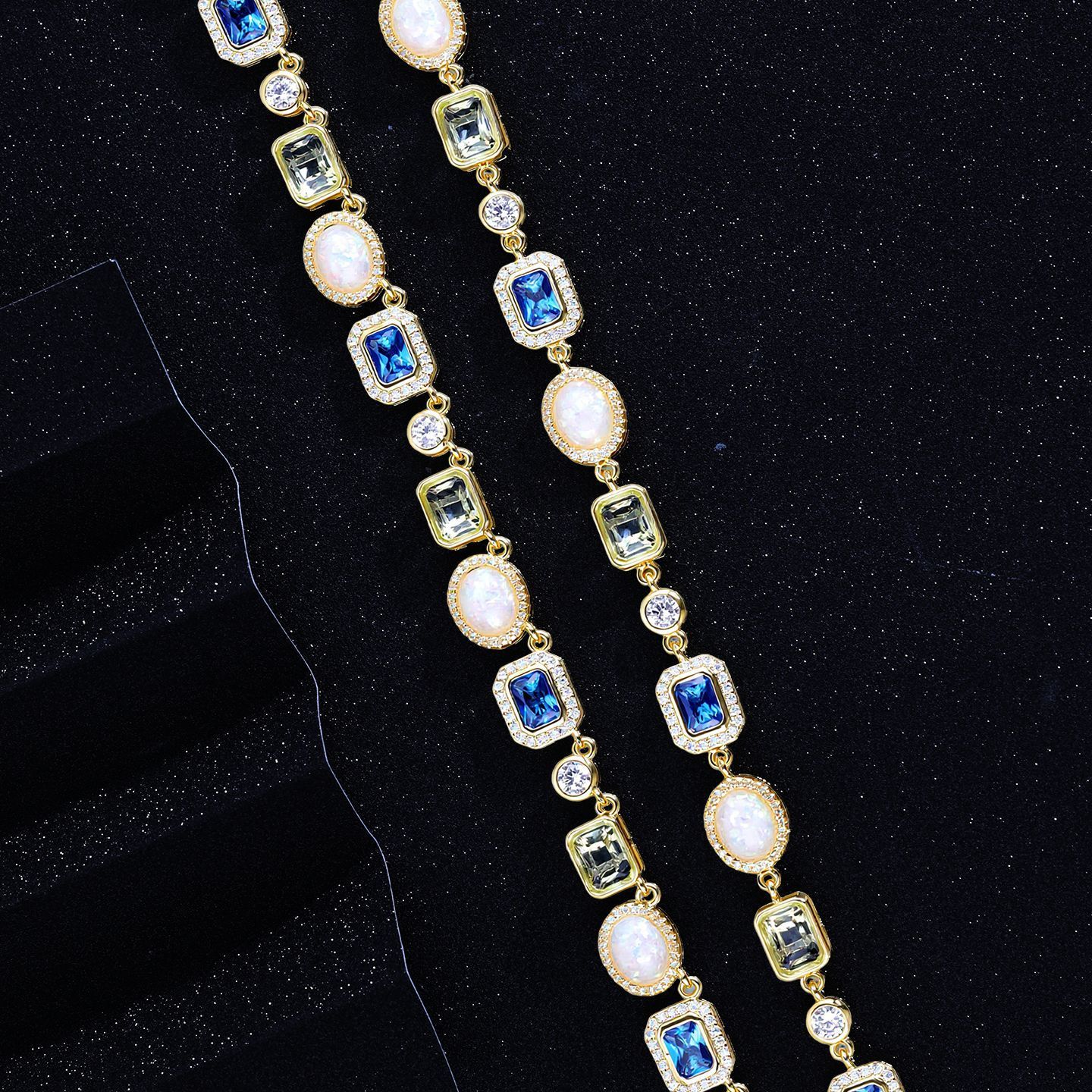 Colorful Gemstone Necklace Women's Fashion Jewelry Zircon Accessory Hip Hop Style Pendant Clavicle Chain Luxury Sensation