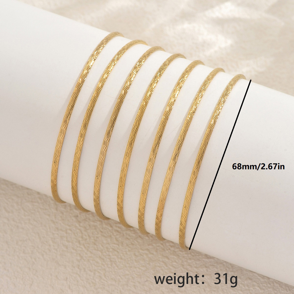 7-Piece Set Elegant Versatile Stainless Steel Wave Texture 68mm Bracelets Women's Festive Daily Commuting Jewelry Accessories