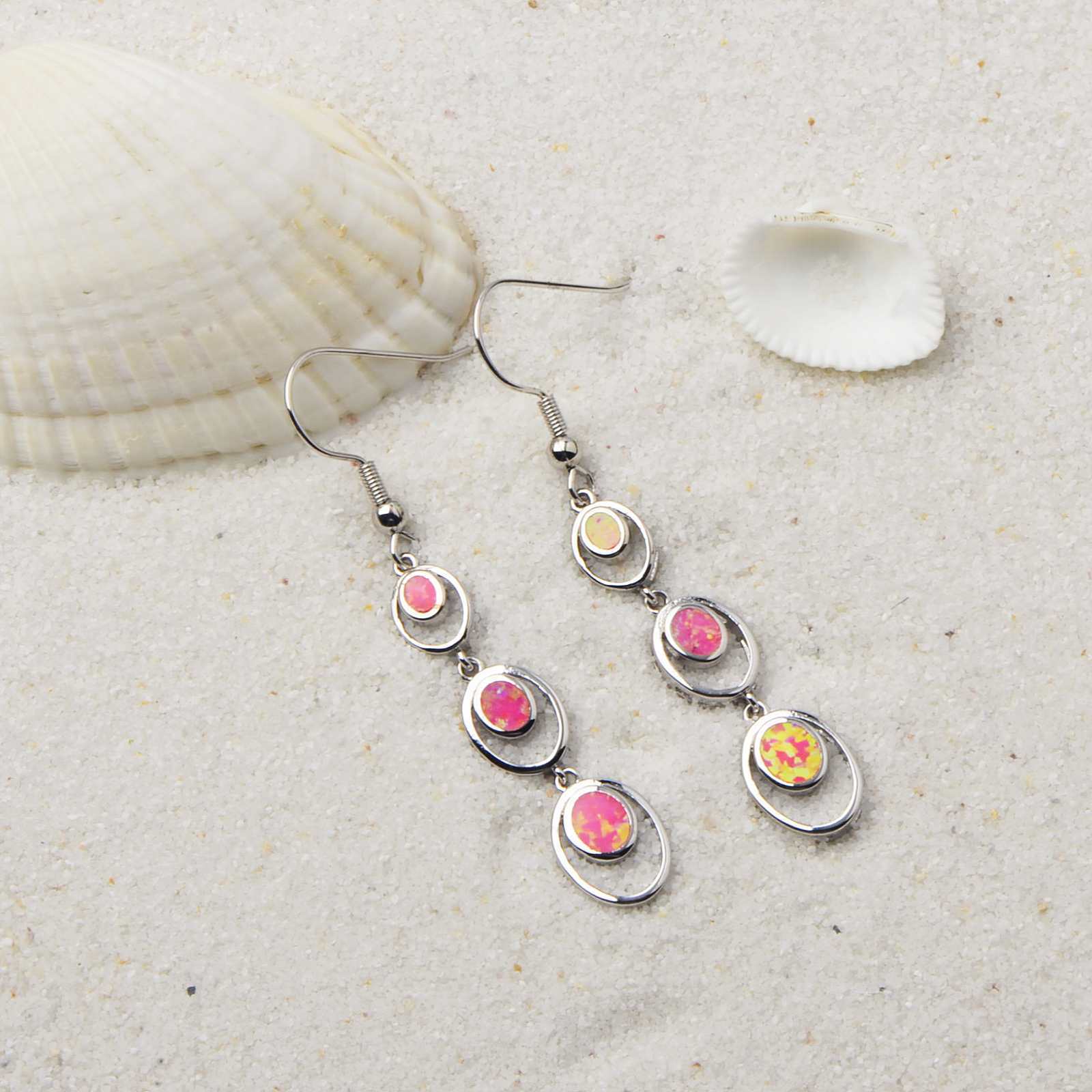 Simple Round Opal Dangle Earrings  Style TikTok Ins Fashion Peruvian Opal Drop Earrings Jewelry Accessories