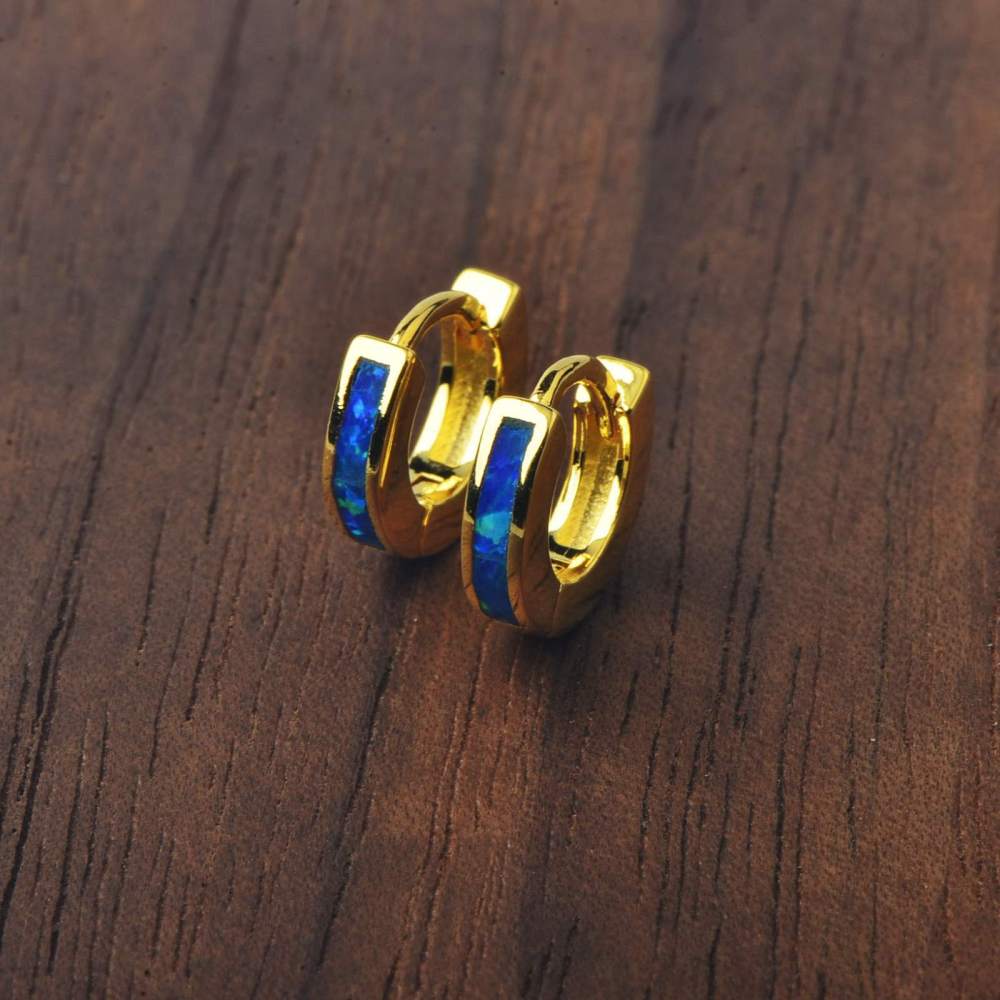 Hawaii Style Blue Opal 10mm Earrings Fashionable TikTok Trend Copper Material Unisex Round Craft Jewelry Accessories