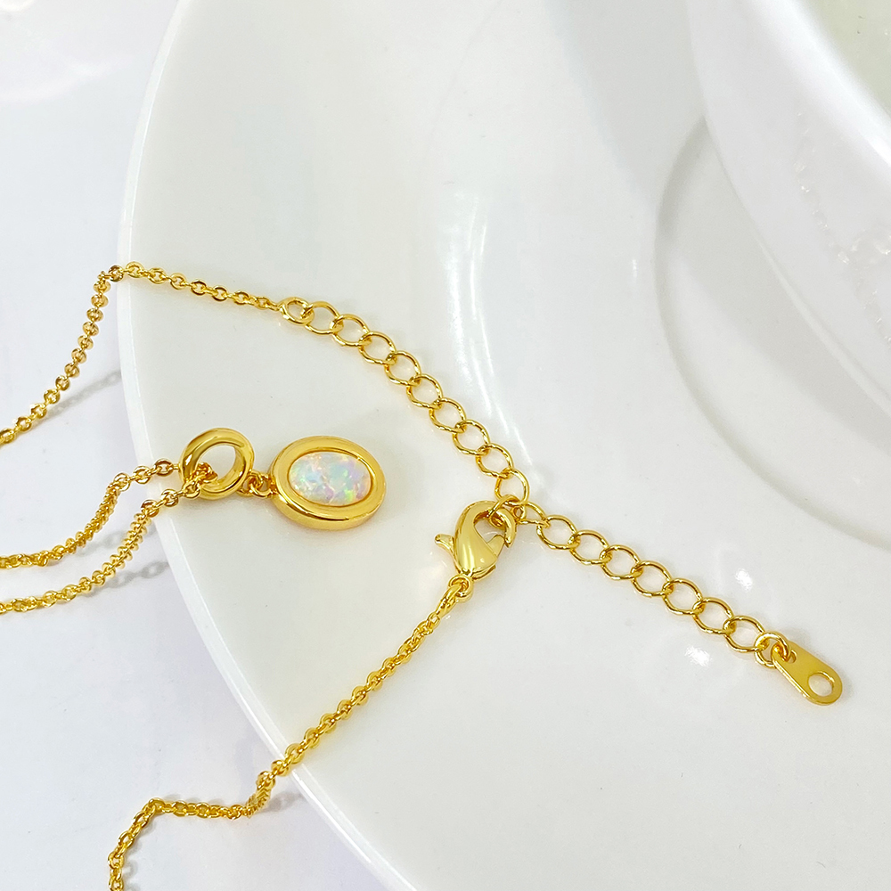 French Style Opal Tiger Eye Pendant Necklace New Fresh Niche Design High-End Birthstone Jewelry Women's Fashion Accessory