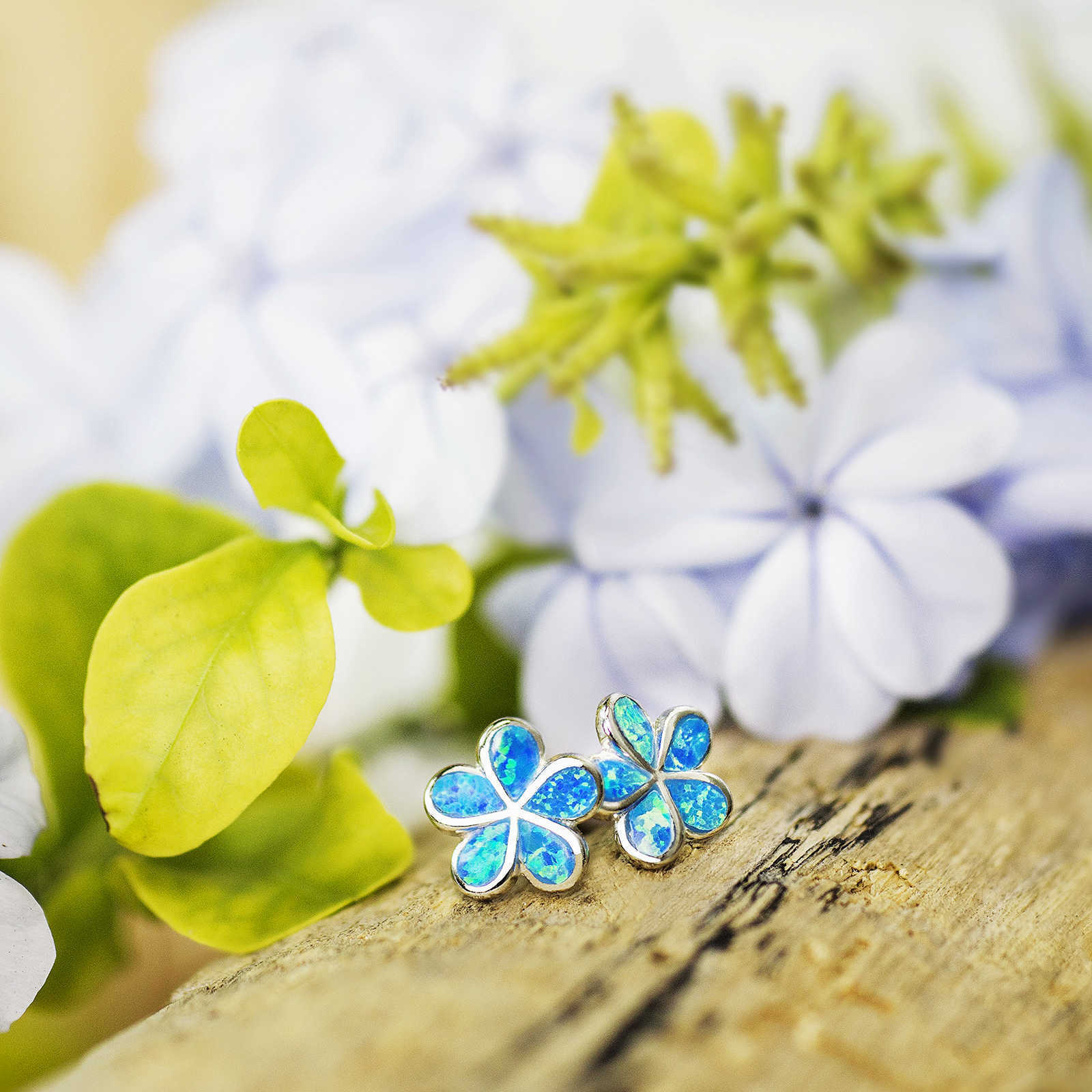 Boho Style Floral Opal Earrings Cute Girl's Flower Stud Earrings Simple Design Copper Material Jewelry Accessories