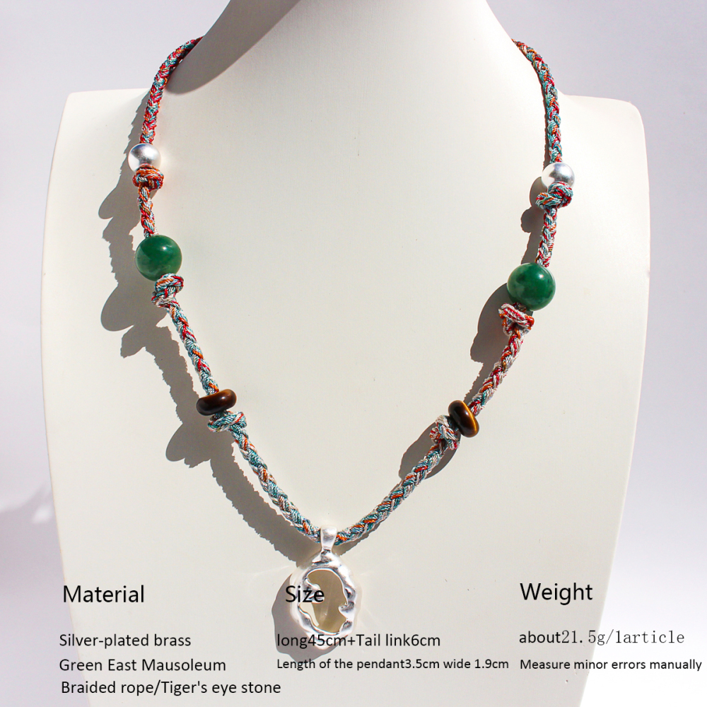 Handmade Colorful Beaded Natural Stone Necklace Liquid Silver Pendant Tiger Eye Stone Bracelet For Ladies Beach Vacation Style Accessories