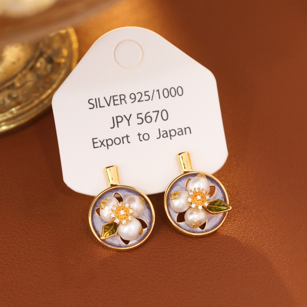 Monet Garden Series Enamel Drip Glaze Freshwater Pearl Earrings Baroque Painting Frame Court Vintage Jewelry Accessories