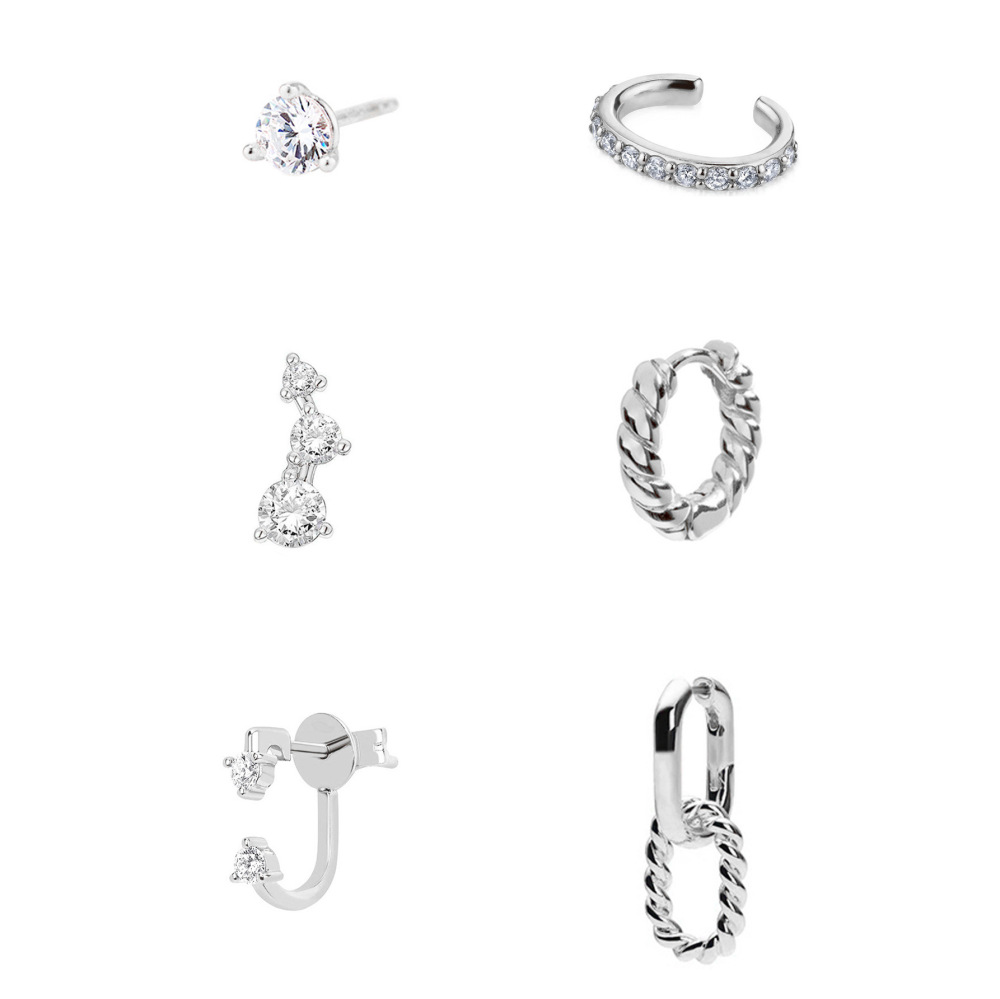 Gold Gold-plated Zircon Earrings Set No Piercing Clip-on Simple Women's Jewelry Accessories