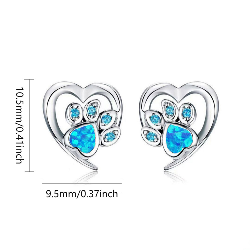 Adorable Girl's Dog Paw Opal Earrings Bohemian Floral Print Simple Style Copper Jewelry Accessories Ear Rings