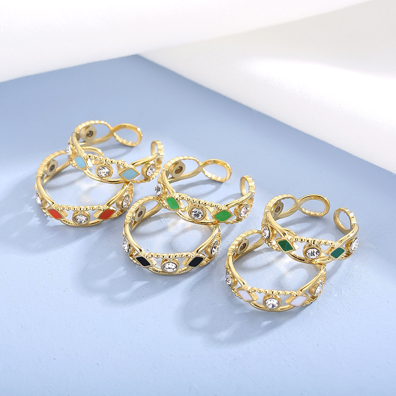 PVD Coated 18K Gold Plated Geometric Stainless Steel Resin Fashion Waterproof Non Tarnish Open Ring