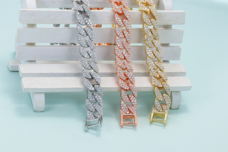 European And American Hip Hop Gold-plated Diamond-studded Cuban Bracelet Female
