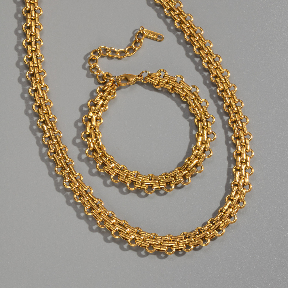 Handmade Stainless Steel Electroplated 18K Gold Jewelry Set For Women U-shaped Necklace Bracelet Set Accessories