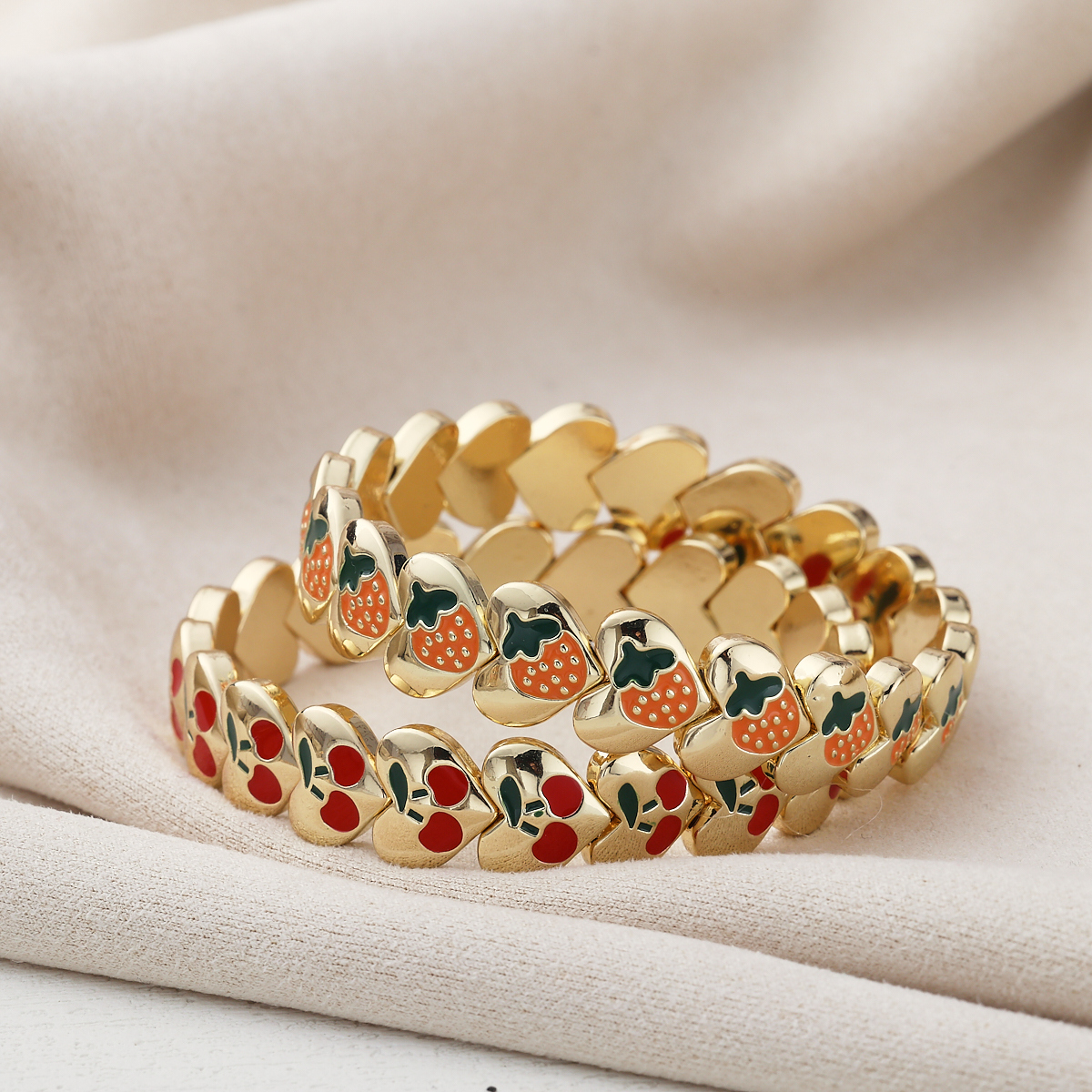 18K Gold Plated Copper Elastic Bracelet Cherry Ladybug Design Casual Everyday Selfie Ready Sweet Simple Style For Women