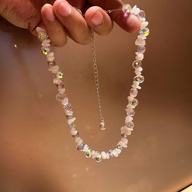Bohemian Crystal Irregular Natural Stone Necklace Women's Geometric Pattern Round Diamond Jewelry Accessory Chain Design